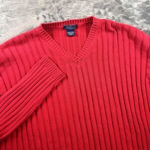 Facconable Red Ribbed V Neck Cotton Sweater Mens XL Made in Italy